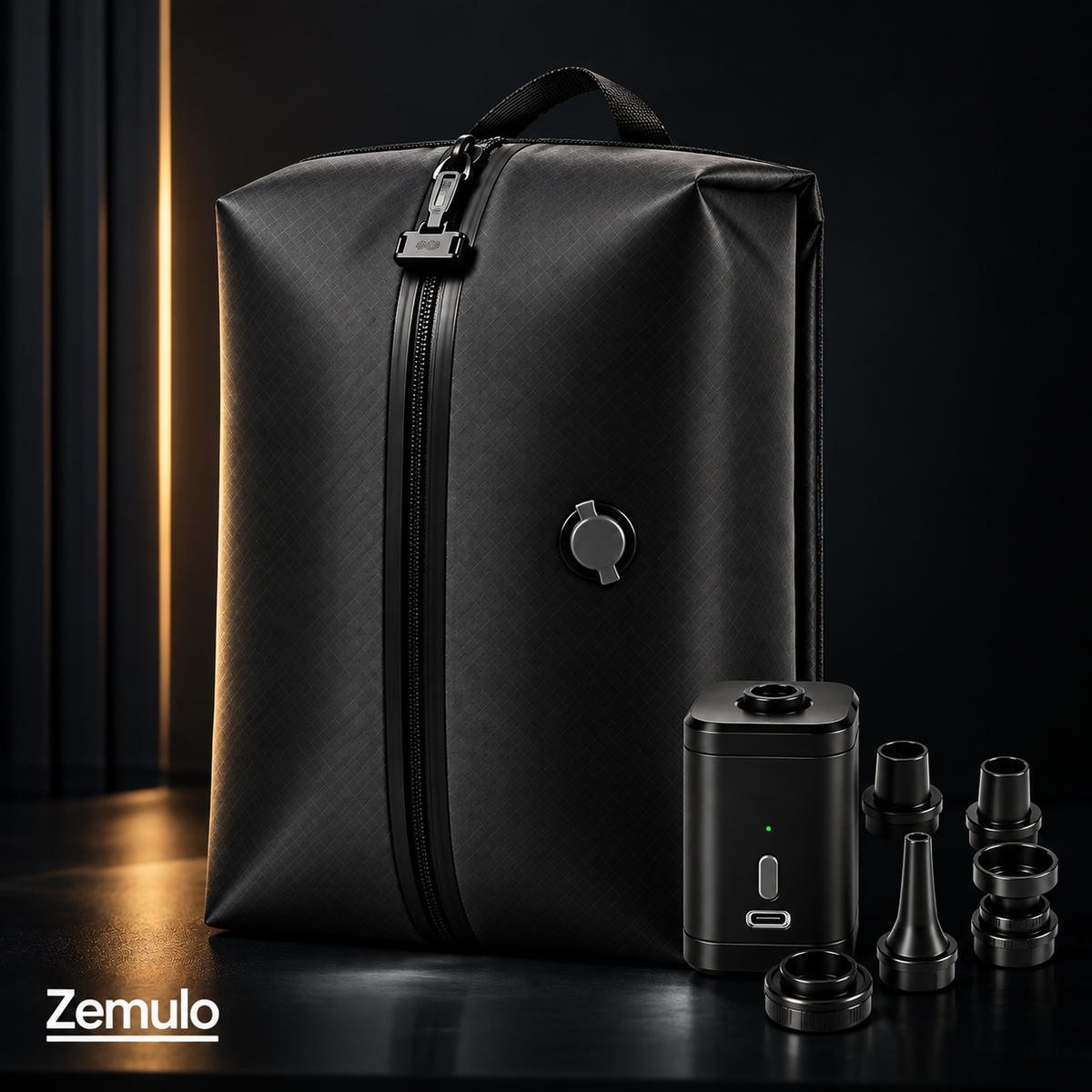 תיק ואקום שחור של Zemulo, משאבה חשמלית נטענת וחמישה ראשי חיבור